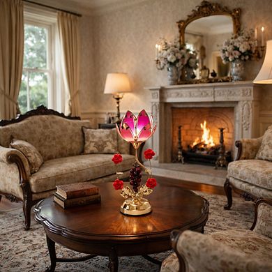 17"H Golden Color Floral Rose and Grape Design Touch Lamp