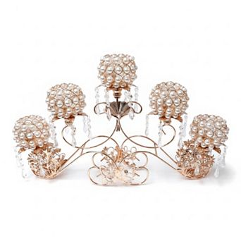 26"W Ornate Shade Fixture w/ Faceted Golden Domes Candle Holder