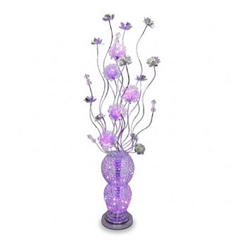 63"H Blue LED Floral Bouquet with Silver Cylindrical Base Floor Lamp