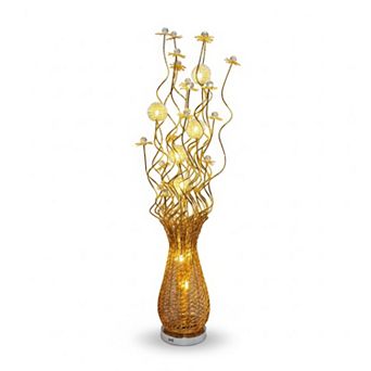 60"H Gold Textured Vase with Illuminated Flower Spray LED Floor Lamp