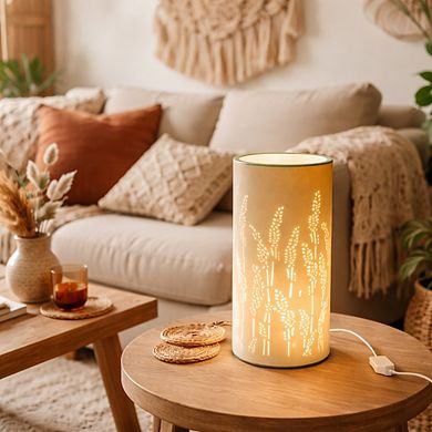 11"H Gold Wheat Cutout Glow Cylinder LED Table Lamp