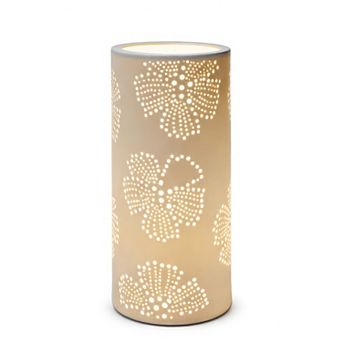 11"H Gold Pierced Floral Glow Cylinder LED Table Lamp