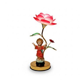 16"H Red Welcome Santo Niño Statue with Rose Gold Color Base Touch Lamp