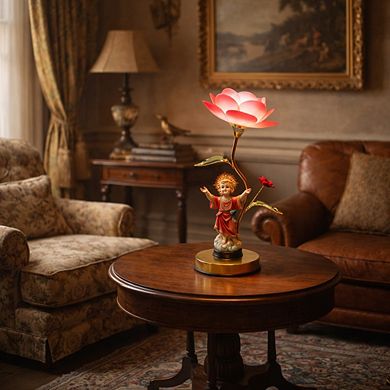 16"H Red Welcome Santo Niño Statue with Rose Gold Color Base Touch Lamp