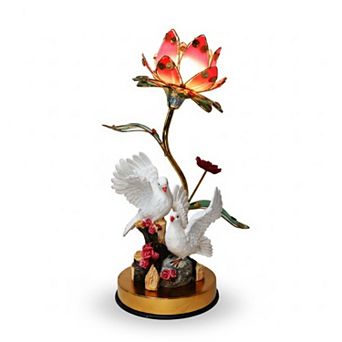 16"H Pink Vintage Style Lotus Flower with two Dove Figurine Touch Lamp