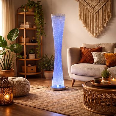 55"H Blue & Gold Twisted Rod Vase with LED Floor Lamp