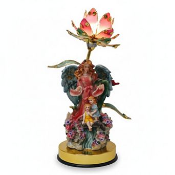 16"H Golden Color and Pink Angel Family Figurine Touch Lamp