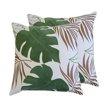 Leaf Motif Decorative Pillow Set of Two with Polyester Velvet Covers