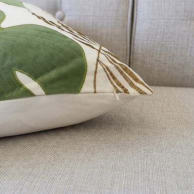 Leaf Motif Decorative Pillow Set of Two with Polyester Velvet Covers