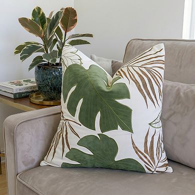 Leaf Motif Decorative Pillow Set of Two with Polyester Velvet Covers