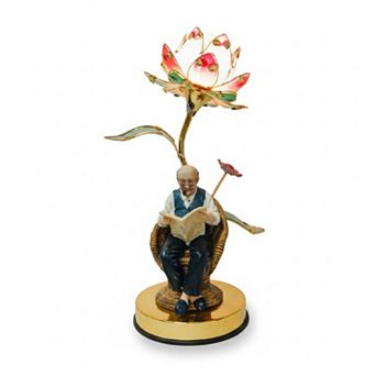 16"H Multicolor Grandpa Reading Figurine with Floral Accent Touch Lamp