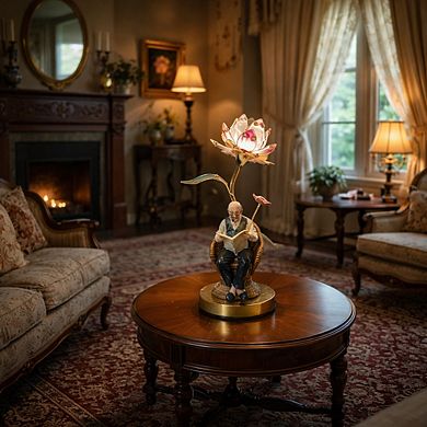 16"H Multicolor Grandpa Reading Figurine with Floral Accent Touch Lamp