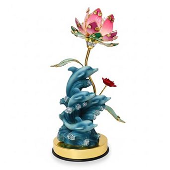 16"H Blue Elegant Dolphins Floral Touch Lamp