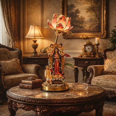 16"H Pink Vintage Style Lotus Flower with Relegious Statue Touch Lamp