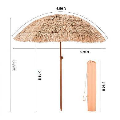 Thatched Tiki Patio Umbrella with Tilt Adjustable Height for Poolside Beach
