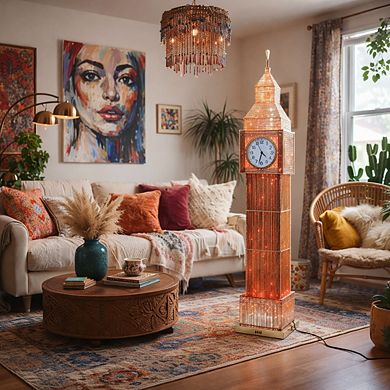 60"H Red Translucent Big Ben Tower with LED Clock Floor Lamp