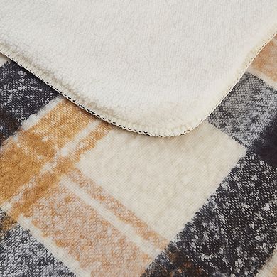 Faux Mohair Sherpa Reversible Plaid Throw Blanket