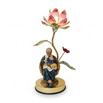 16"H Multicolor Grandma Knitting Figurine with Floral Accent Touch Lamp