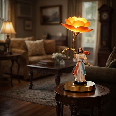 16"H Multicolor Divine Mercy Relegious Statue with Floral Touch Lamp