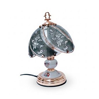 14"H Dark Gray Vintage Floral Glass Panel Design Touch Lamp