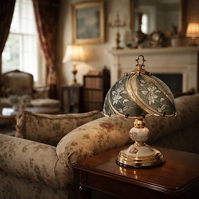 14"H Dark Gray Vintage Floral Glass Panel Design Touch Lamp