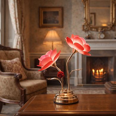 16"W Golden Color Floral Lotus Design Touch Lamp