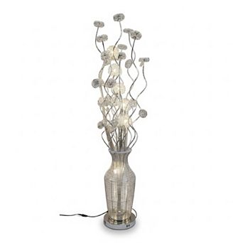 60"H Silver Textured Vase with Metallic Floral Stem LED Floor Lamp