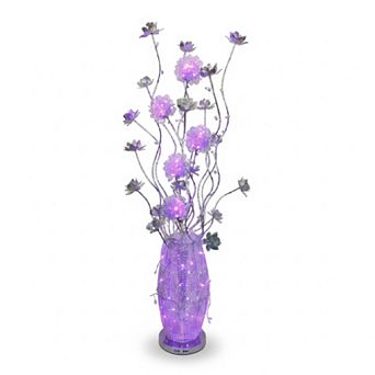 59"H Blue LED Petal Arrangement with Illuminated Black Base Floor Lamp