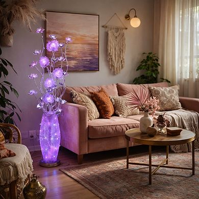 59"H Blue LED Petal Arrangement with Illuminated Black Base Floor Lamp