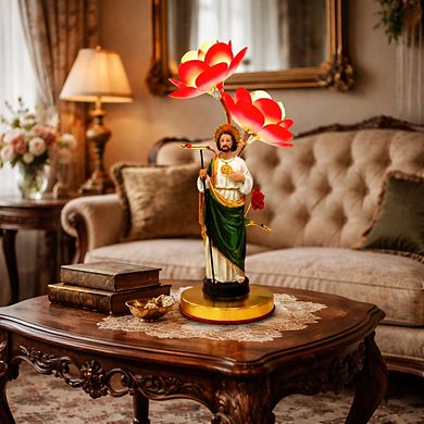 20"H Multicolor Saint Judas Tadeo Statue with Golden Ccolor Base Touch Lamp