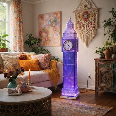 60"H Blue Translucent Big Ben Tower with LED Clock Floor Lamp