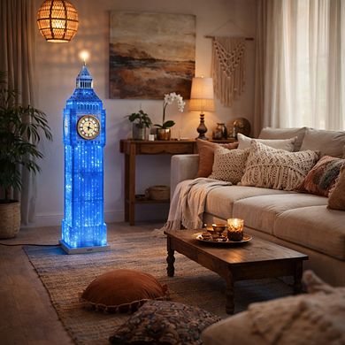 60"H Purple Translucent Big Ben Tower with LED Clock Floor Lamp