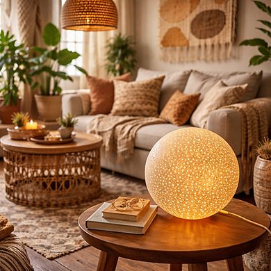 7"H Warm Gold Starry Glow Perforated Sphere LED Lamp