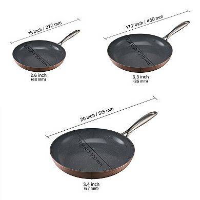 3 Piece Aluminum Nonstick Frying Pan Skillet Set Induction Compatible
