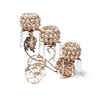 15"H Metallic Floral Frame w/ Four Pearl Mesh Globes Candle Holder