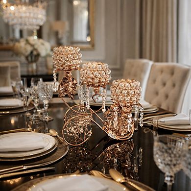 15"H Metallic Floral Frame w/ Four Pearl Mesh Globes Candle Holder