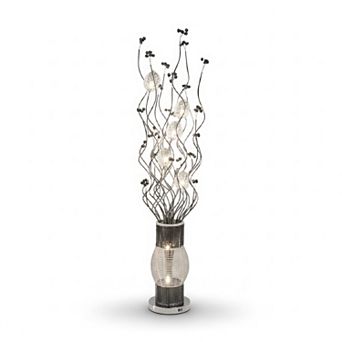60"H Silver & Black Cylinder Vase with Floral Stem LED Floor Lamp