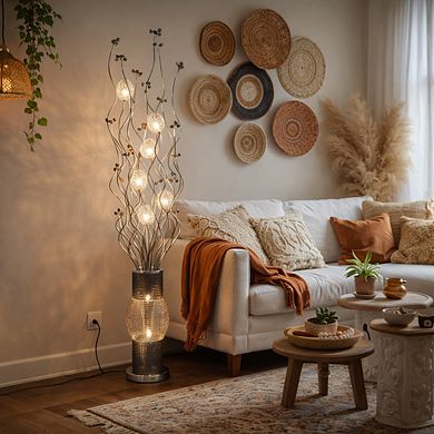 60"H Silver & Black Cylinder Vase with Floral Stem LED Floor Lamp