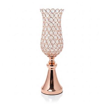 18"H Rose Gold Pedestal Base w/ Crystal Lattice Cylinder Candle Holder