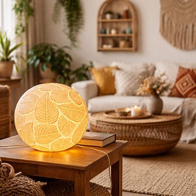 7"H Gold Embossed Leaf Glow Sphere LED Table Lamp