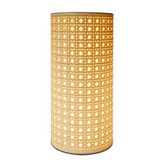 11"H Gold Grid Cutout Ambient Glow Cylinder LED Lamp