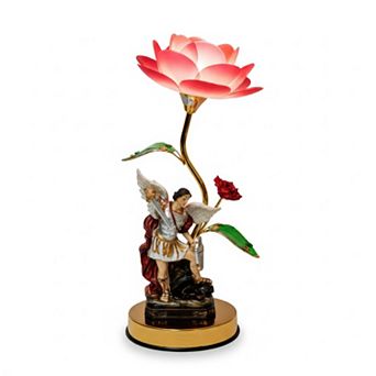 16"H Multicolor Arcangel Relegious Statue with Floral Touch Lamp