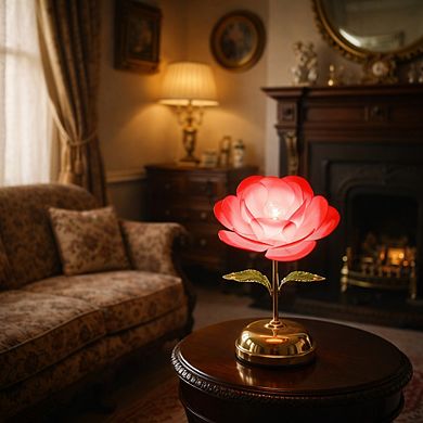 14"H Red Rose Realistic Flower Design Table Touch Lamp