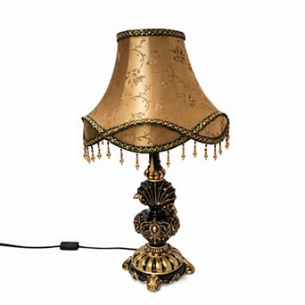 24"H Gold Detailed Vase with Brown Fringe Palace Shade LED Lamp