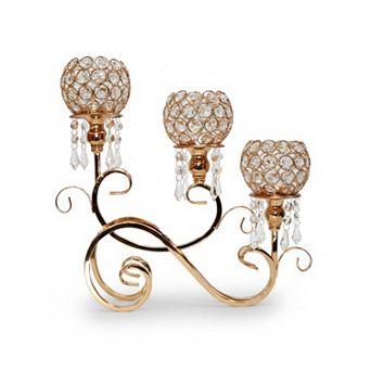 16"W Sparkling Gold Triple Arm Holder w/ Crystal-Embellished Cups