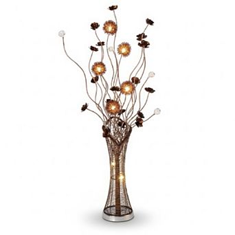 58"H Brown Woven Vase with Floral Stem LED Floor Lamp