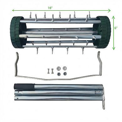 Heavy Duty Rolling Lawn Aerator Rotary Push Spike Tine Soil Aerator with Steel Handle