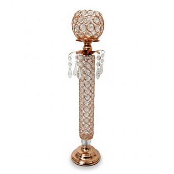 20"H Polished Gold Pedestal Base w/ Faceted Crystal Globe Candle Holder