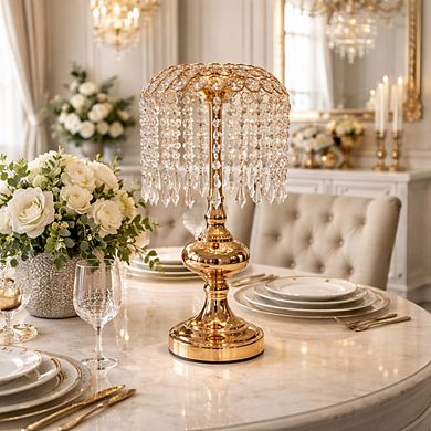 20"H Polished Gold Pedestal Base w/ Faceted Crystal Globe Candle Holder