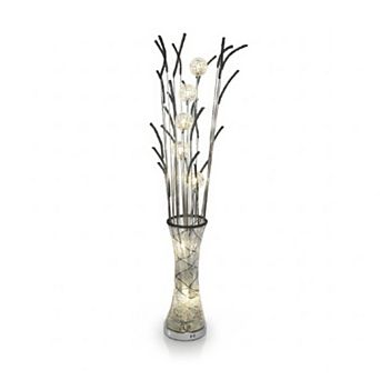 60"H Black Patterned Vase with Silver Glowing Floral Branch LED Floor Lamp